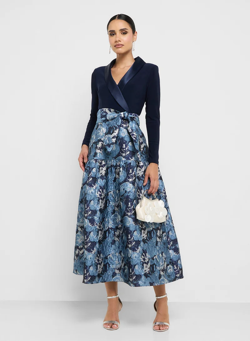 Adrianna Papell Jersey Jacquard Tuxedo Dress