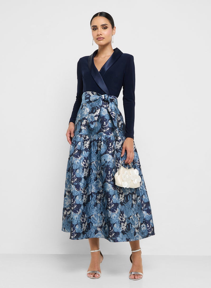 Adrianna Papell Jersey Jacquard Tuxedo Dress - Image 1