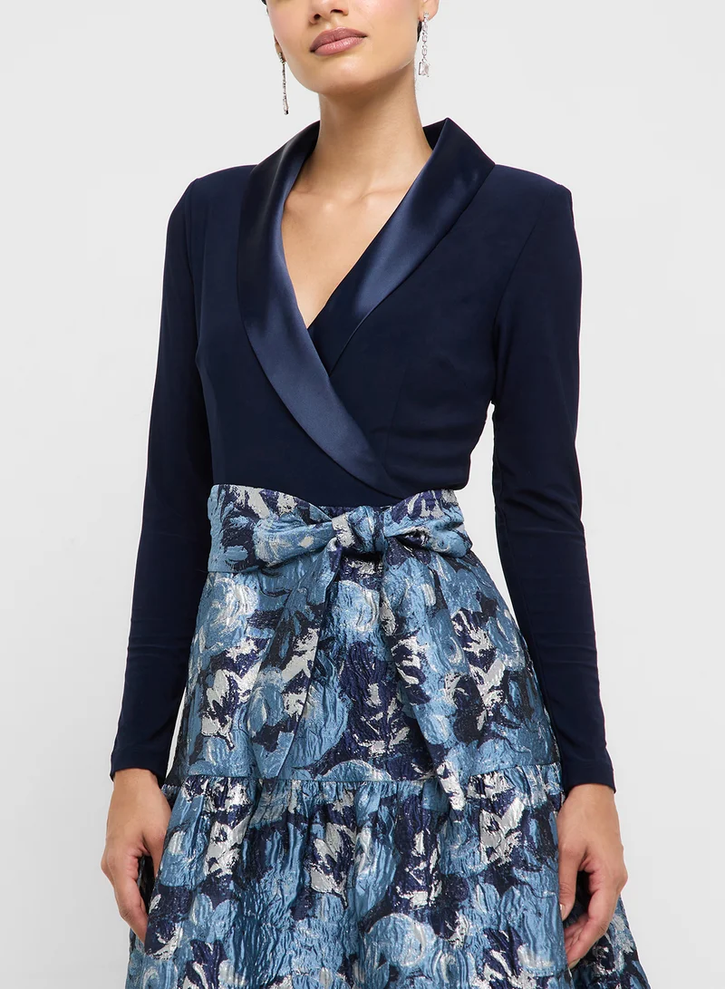 Adrianna Papell Jersey Jacquard Tuxedo Dress