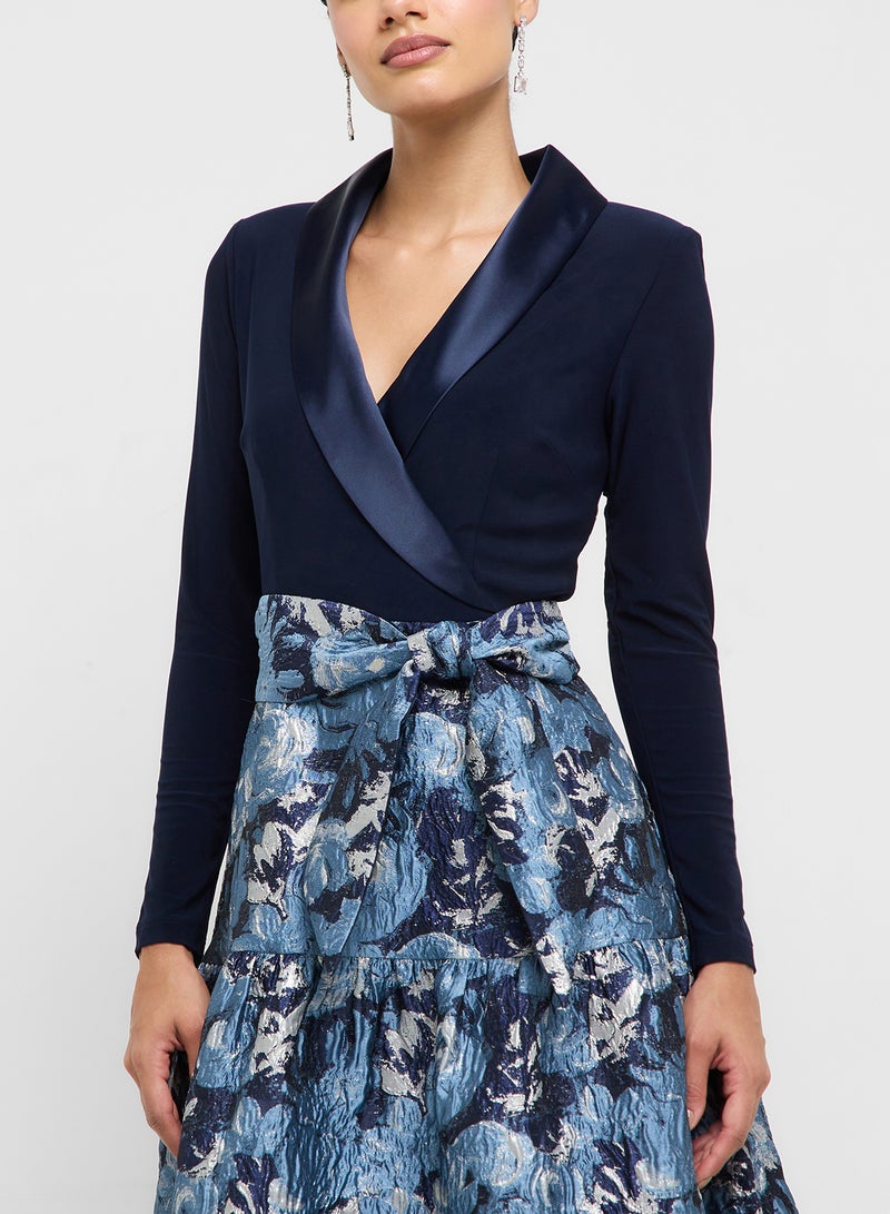 Adrianna Papell Jersey Jacquard Tuxedo Dress - Image 3