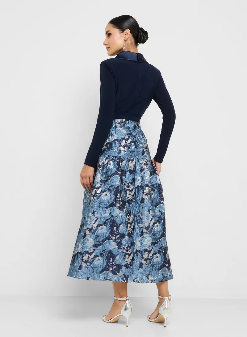Adrianna Papell Jersey Jacquard Tuxedo Dress
