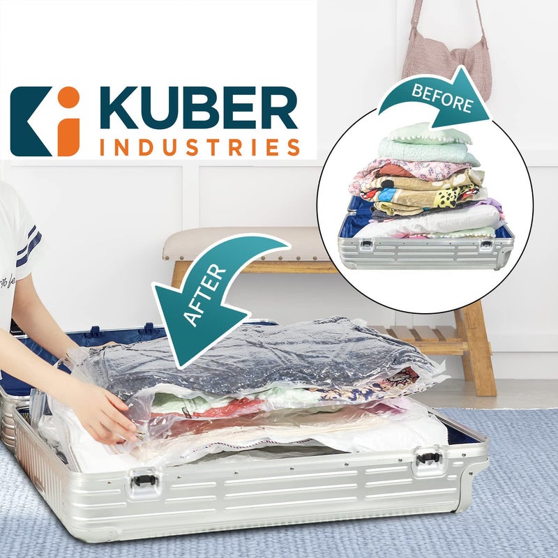 Kuber Industries Vacuum Storage Bags Travel Space Saver Seal Bags Vacuum Bags Bags for Clothes with Hand Pump 50x70 Pack of 4 Transparent - Image 4