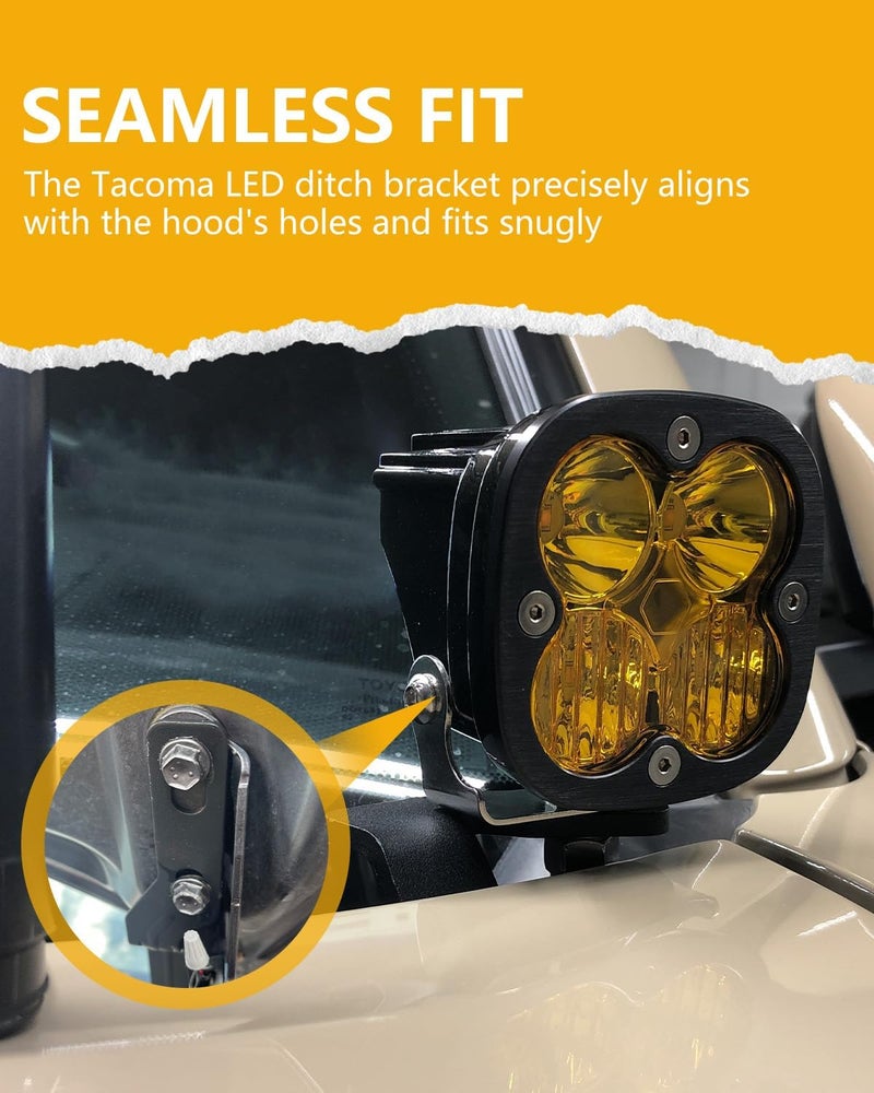NORTHYUN Tacoma Ditch Light Bracket Hood Mount LED Pod Mounting Brackets Compatible with Toyota Tacoma 2016-2020 for Auxiliary Pod Work Lights - Image 4