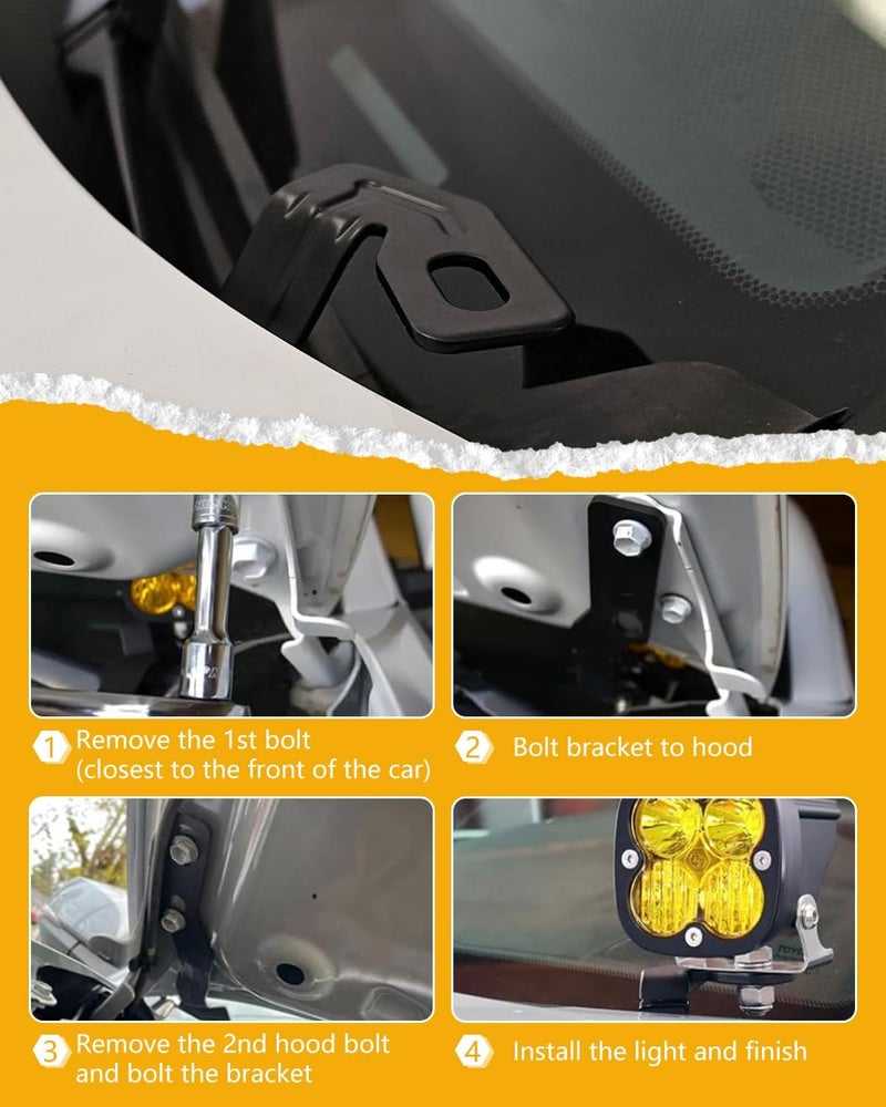 NORTHYUN Tacoma Ditch Light Bracket Hood Mount LED Pod Mounting Brackets Compatible with Toyota Tacoma 2016-2020 for Auxiliary Pod Work Lights - Image 3