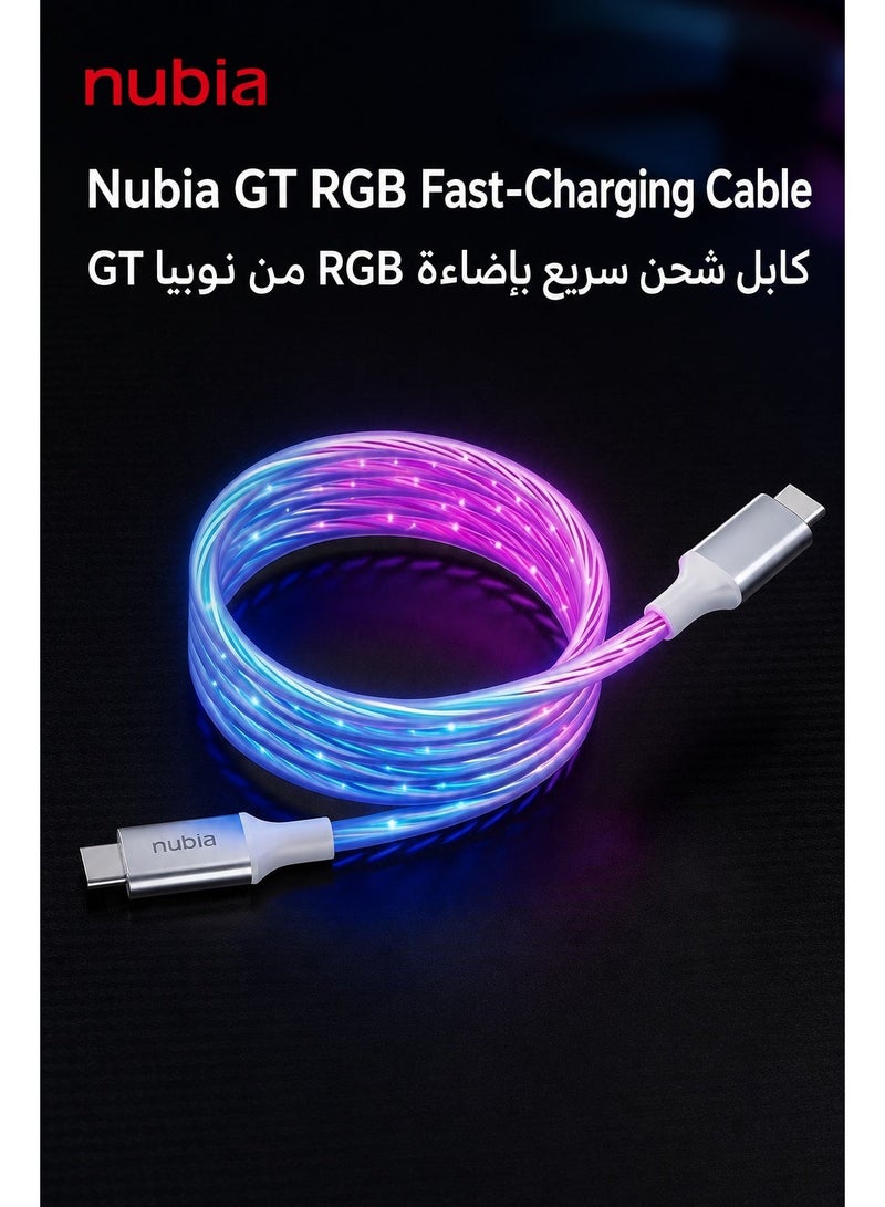 Nubia GT Original 100W RGB USB C Fast Charging Cable, Semi Transparent, 5A E-Marker Cable for RedMagic, Nubia, Astra, Samsung Galaxy, Android, iPad and iPhone 15/16/17 - Image 5