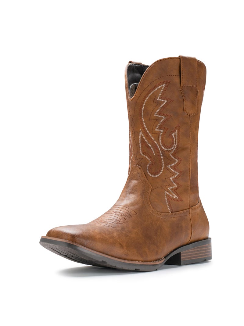 IUV Cowboy Boots For Men Western Boot Durable Fashionable Retro Classic Embroidered Pull On Slip Resistant Boots - Image 1