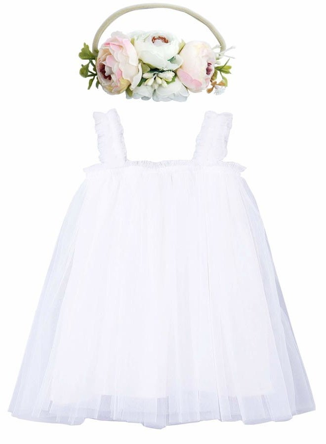 BGFKS Layered Tulle Tutu Dress for Toddler Girls,Baby Girl Rainbow Tutu Princess Skirt Set with Flower Headband., White, 9 Months - Image 1