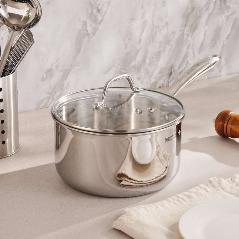 Pan Home Pradeep Triply Stainless Steel Sauce pan With Lid Dia20cm -Chrome