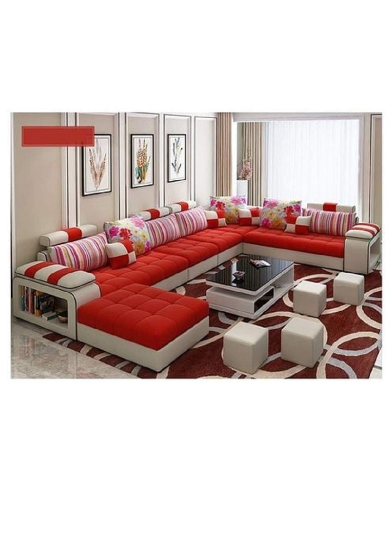 Ripple FURNITURE Living Room Fashion Fabric Combination Set Cafe Hotel Furniture Simple Leisure Sofa L Shape Orange 7 Seater 360X90X85  - Image 1