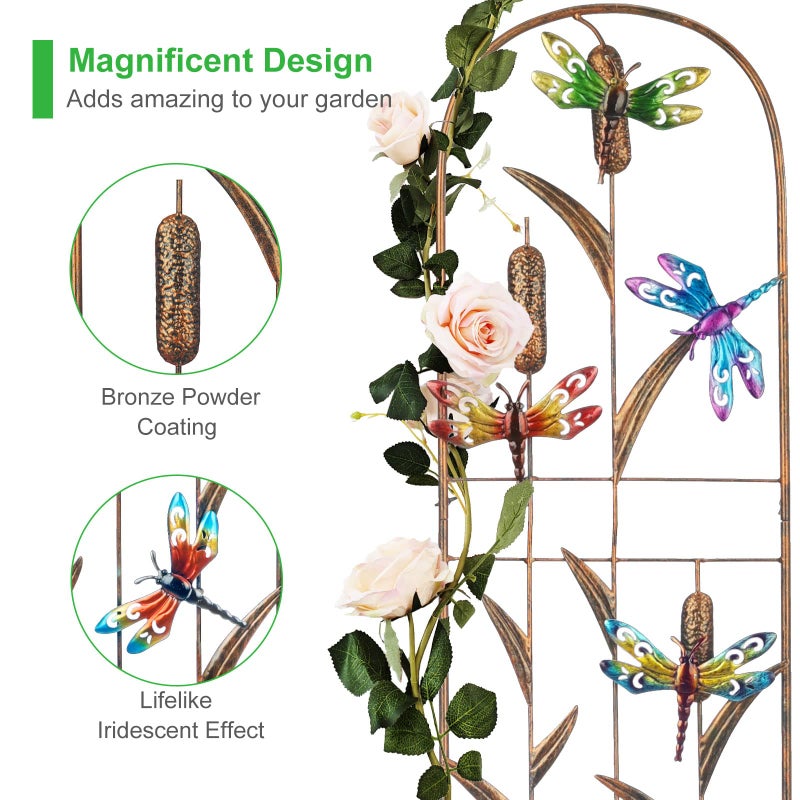 SUNNYPARK Set of 2 Dragonfly Metal Garden Trellis for Climbing Plants, Decorative Vegetables Flowers Vine Trellis for Outdoor Patio 60'' H x 11'' W - Image 3
