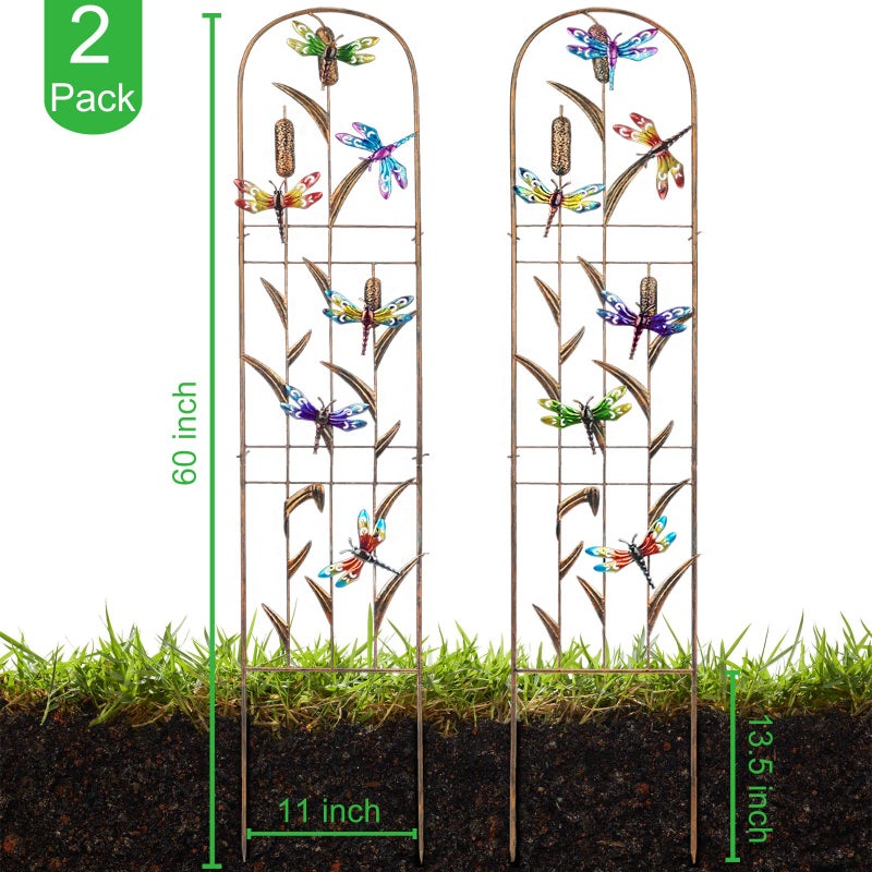 SUNNYPARK Set of 2 Dragonfly Metal Garden Trellis for Climbing Plants, Decorative Vegetables Flowers Vine Trellis for Outdoor Patio 60'' H x 11'' W - Image 2