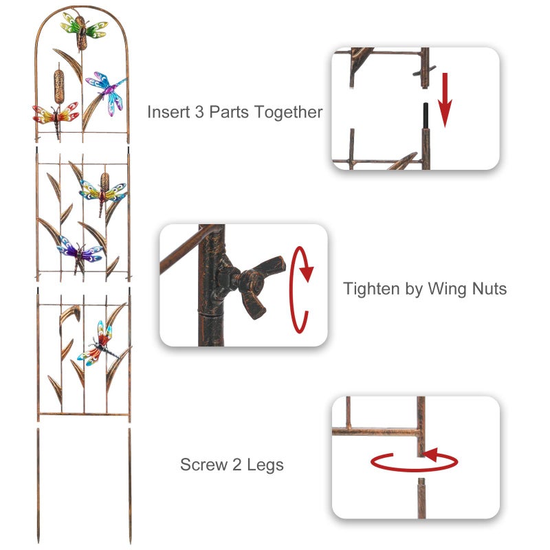 SUNNYPARK Set of 2 Dragonfly Metal Garden Trellis for Climbing Plants, Decorative Vegetables Flowers Vine Trellis for Outdoor Patio 60'' H x 11'' W - Image 4
