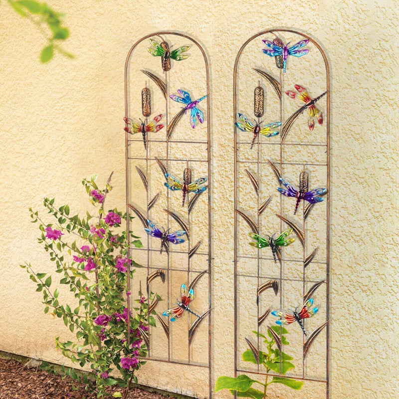 SUNNYPARK Set of 2 Dragonfly Metal Garden Trellis for Climbing Plants, Decorative Vegetables Flowers Vine Trellis for Outdoor Patio 60'' H x 11'' W - Image 5