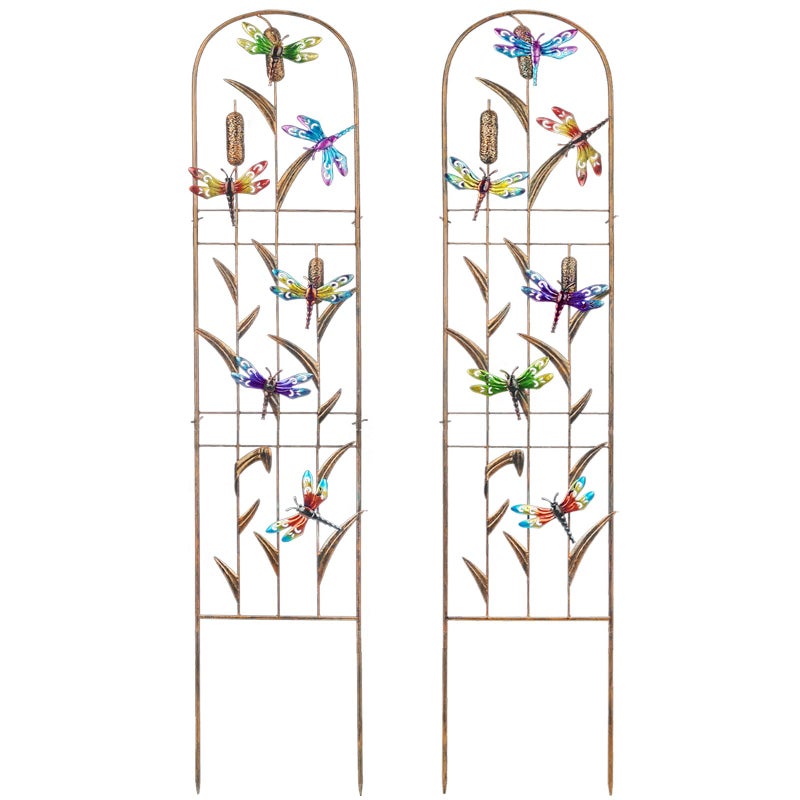 SUNNYPARK Set of 2 Dragonfly Metal Garden Trellis for Climbing Plants, Decorative Vegetables Flowers Vine Trellis for Outdoor Patio 60'' H x 11'' W - Image 1