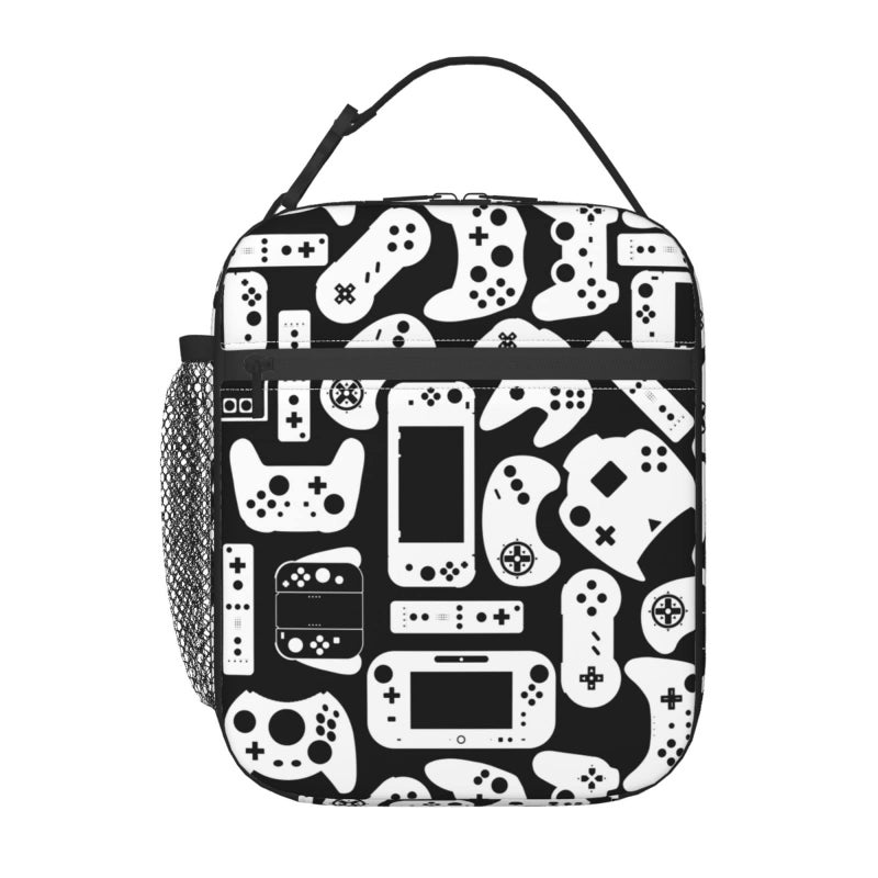 Video Game Black And White Lunch Bag For Boys Kids Cool Reusable Lunch Box Portable Insulated Meal Bags Tote For School Girls Men Work Travel Picnic
