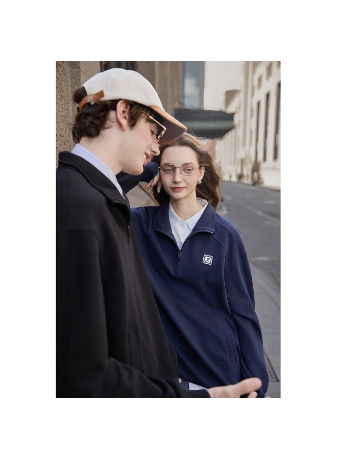 Tonlion  Autumn Couple Matching Size Rubber Patch Left Chest Half-zip Stand Collar Sweatshirt - Image 2