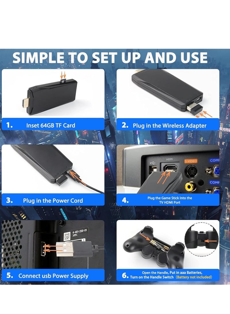 وحدة تحكم ألعاب ريترو مع أكثر من 20000 لعبة، وحدة تحكم ألعاب بدقة 4K بسعة 64 جيجابايت مع 9 محاكيات مدمجة ووحدتي تحكم لاسلكيتين 2.4 جيجاهرتز، ألعاب فيديو ريترو جاهزة للتوصيل والتشغيل على التلفزيون - Image 5
