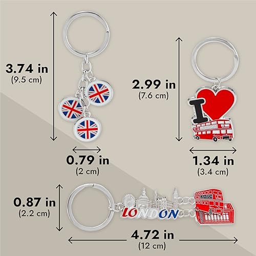 Juvale مجموعة هدايا مفاتيح لندن من جوفالي - تصميمات أيقونية وهدايا بريطانية - مجموعة مفاتيح مكونة من 6 قطع لهواة الجمع - صغيرة، فضية/حمراء/زرقاء، عبوة من 6 - Image 4
