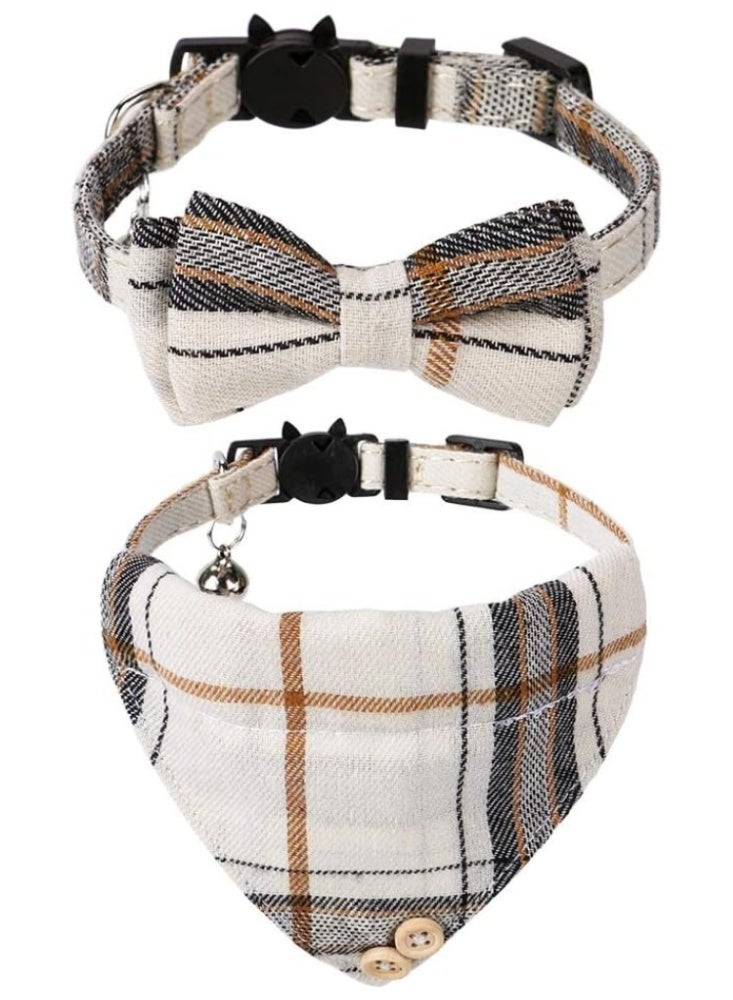 2 Pack Breakaway Cat Collars with Bells & Bandana, Adjustable Safety Collar for Cats and Small Dogs, Cute Pet Accessories - Image 1