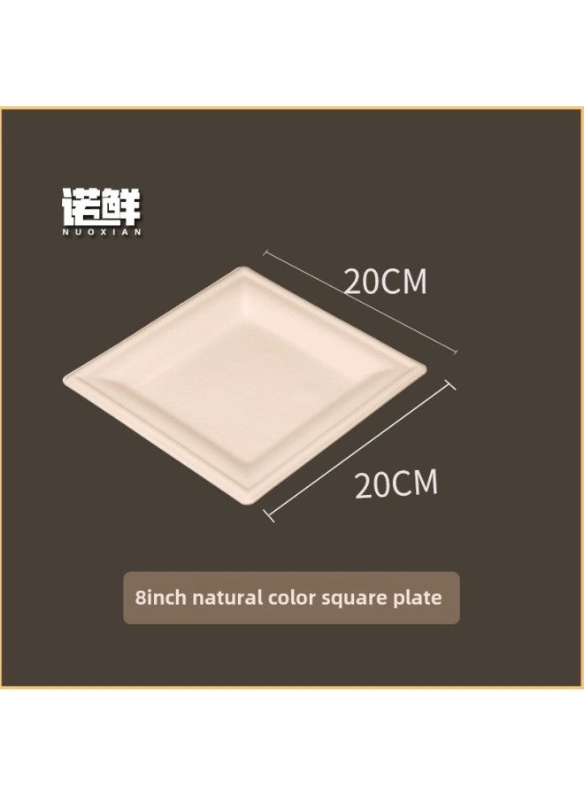 Disposable Pulp Dinner Plate Pulp Molded Tableware Source Commercial Picnic Paper Plate OEM Brand-Color:8inch Natural Color Square Plate Thickened  - Image 1