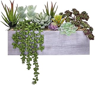Supla Artificial Pre-Made Succulent Wood Planter Arrangement 10 Pcs Assorted Fake Succulent Plants in Rectangular - Image 1