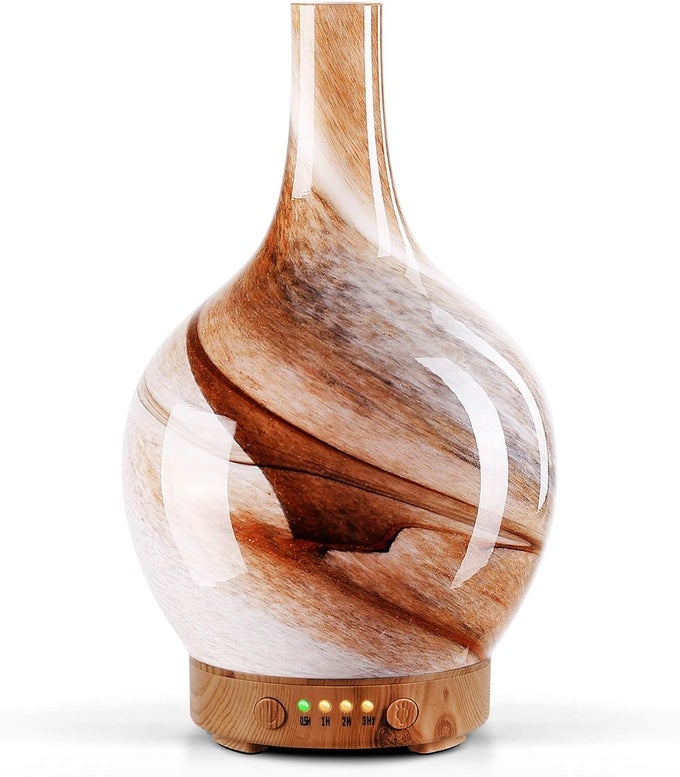 150ML GLASS ESSENTIAL OIL DIFFUSER AROMATHERAPY ULTRASONIC COOL MIST HUMIDIFIER 6 RUNNING HOURS WATERLESS AUTO-OFF AIR DIFFUSERS FOR RELAX YOGA,OFFICE WORKING SPA AND REST (DESERT)