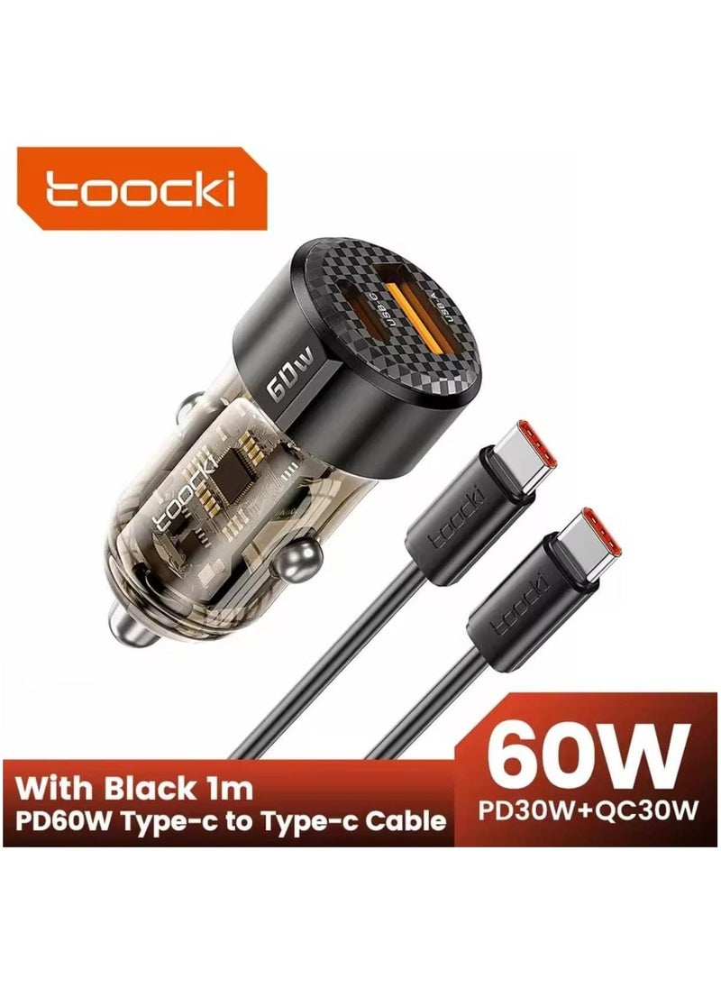 شاحن سيارة Toocki 60 واط، شحن سريع 30 واط، جراب شفاف، PD 27 واط لشحن Fast Charge  - Image 1