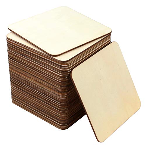 SKPPC 40Pcs Unfinished Laser Engraving Carving Blank Wood Pieces for Painting, Coasters, DIY Arts Craft Project, Staining and Decorations - Image 1