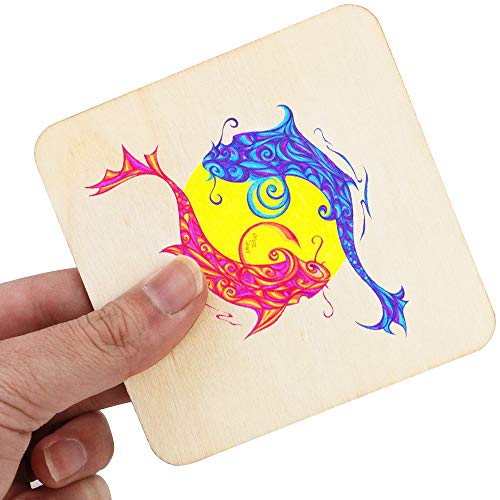 SKPPC 40Pcs Unfinished Laser Engraving Carving Blank Wood Pieces for Painting, Coasters, DIY Arts Craft Project, Staining and Decorations - Image 3
