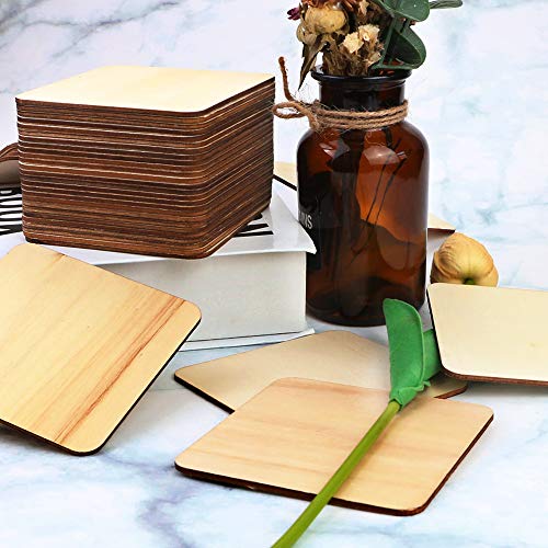 SKPPC 40Pcs Unfinished Laser Engraving Carving Blank Wood Pieces for Painting, Coasters, DIY Arts Craft Project, Staining and Decorations - Image 5