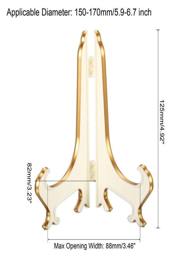 PATIKIL 5" Acrylic Decorative Plate Stand Holder, 2 Pack Table Use Foldable Picture Easel Frame Holder for Displaying Photos, Card, Canvases, White Gold - Image 2