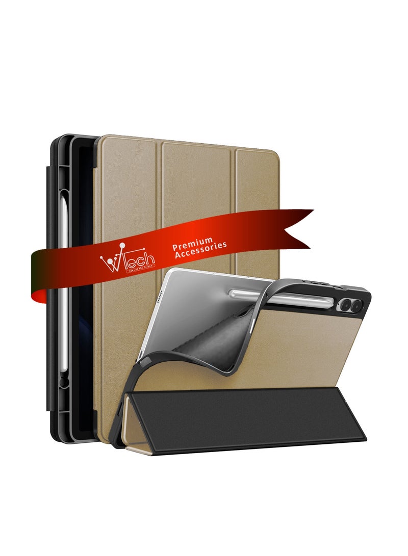 Wtech Smart Flip Auto Awake/Sleep Leather Texture Case Cover For Samsung Galaxy Tab S9 Ultra 5G 14.6 Inch X910, X916B 2023 Gold - Image 1