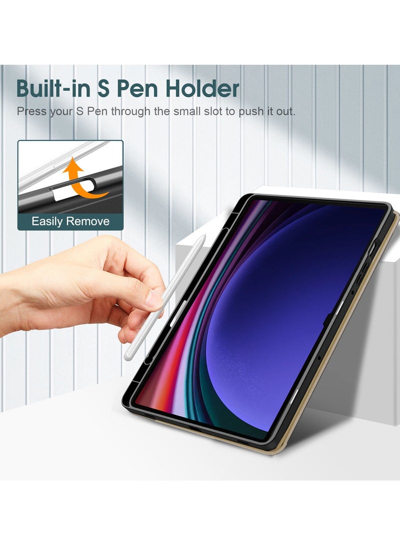 Wtech Smart Flip Auto Awake/Sleep Leather Texture Case Cover For Samsung Galaxy Tab S9 Ultra 5G 14.6 Inch X910, X916B 2023 Gold - Image 4