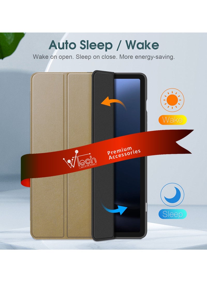 Wtech Smart Flip Auto Awake/Sleep Leather Texture Case Cover For Samsung Galaxy Tab S9 Ultra 5G 14.6 Inch X910, X916B 2023 Gold - Image 2