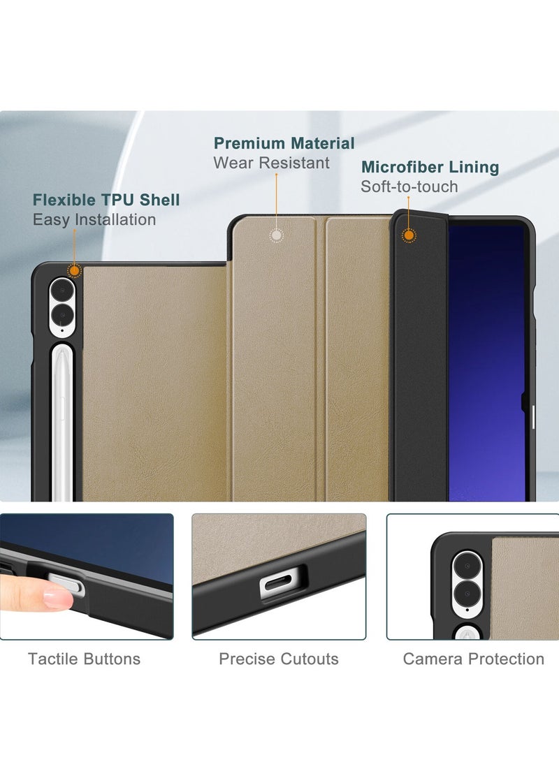 Wtech Smart Flip Auto Awake/Sleep Leather Texture Case Cover For Samsung Galaxy Tab S9 Ultra 5G 14.6 Inch X910, X916B 2023 Gold - Image 5