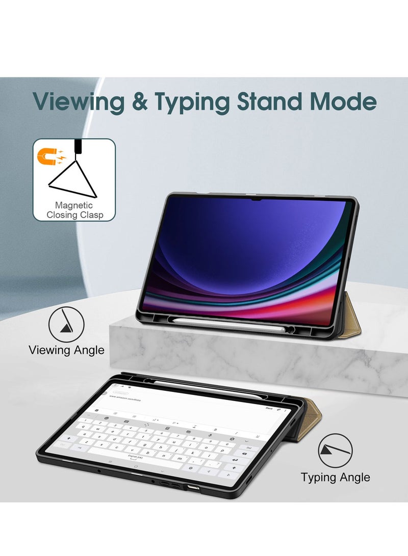 Wtech Smart Flip Auto Awake/Sleep Leather Texture Case Cover For Samsung Galaxy Tab S9 Ultra 5G 14.6 Inch X910, X916B 2023 Gold - Image 3