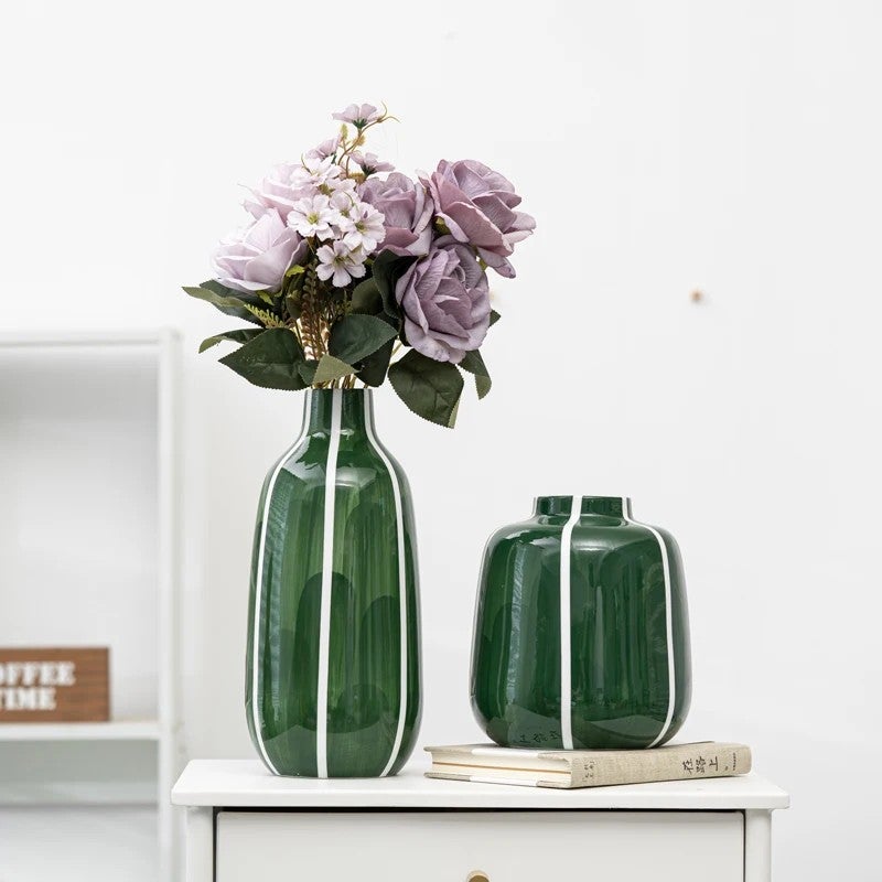 Bluejw Top Grade Simple Green Ceramic Vases - Set of 2 Round Matte Vases for Pampas Grass & Modern Home Decor - Image 2