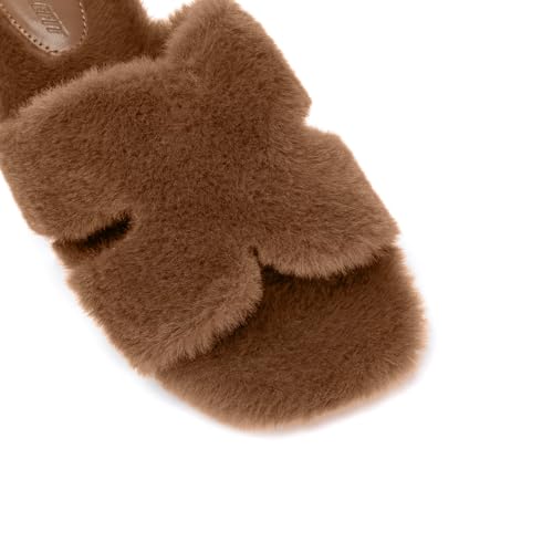 Athlefit Women's Fuzzy Slippers Cute Comfy Fluffy Open Toe Slip-on House Slide Slippers for Indoor Bedroom Bridesmaid, Brown, Size 9.5, AD01354 - Image 4