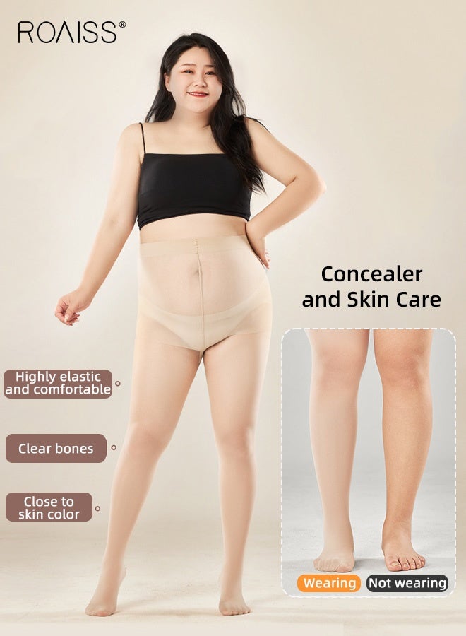 رويس جوارب نسائية صيفية رفيعة جدًا، مقاس كبير، ثلاث قطع، مضادة للتشابك، شفافة، بحزام خصر مانع للانزلاق، بأصابع معززة، قابلة للتهوية، لون بيج، للنساء ذوات القوام الممتلئ (ثلاثة ألوان) - Image 5