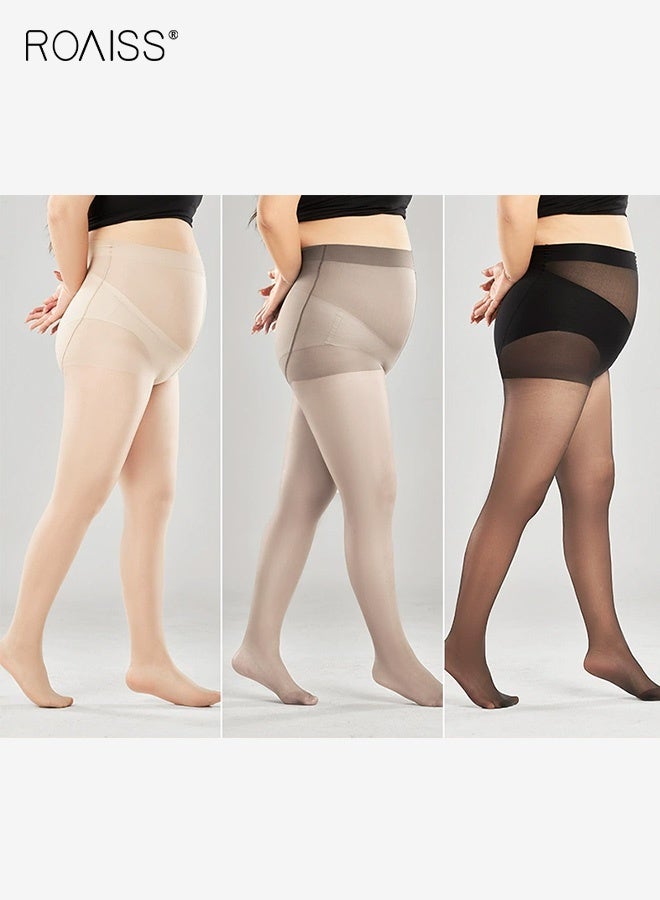 رويس جوارب نسائية صيفية رفيعة جدًا، مقاس كبير، ثلاث قطع، مضادة للتشابك، شفافة، بحزام خصر مانع للانزلاق، بأصابع معززة، قابلة للتهوية، لون بيج، للنساء ذوات القوام الممتلئ (ثلاثة ألوان) - Image 1