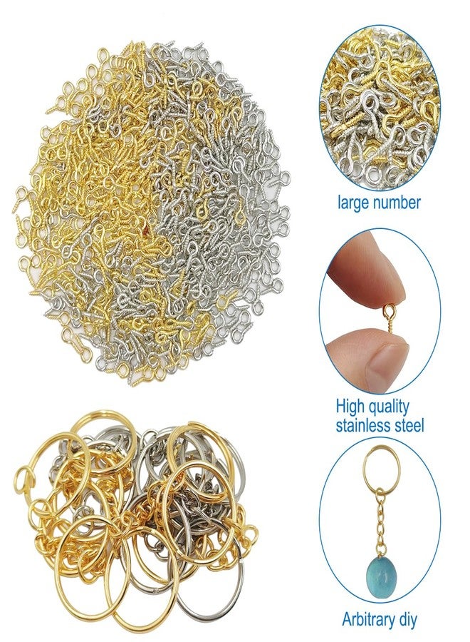 CKANDAY 600 Pcs Small Eye Pins, 20 Pcs 1 Inch Key Ring With Chain and Open Jump, Hooks, Eyelets Mini Self Tapping Screw Threaded Clasps for Jewelry Making, 4 x 8mm, 2 Colors - Image 3