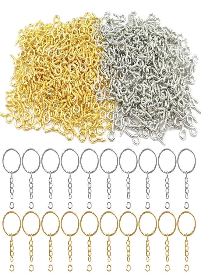 CKANDAY 600 Pcs Small Eye Pins, 20 Pcs 1 Inch Key Ring With Chain and Open Jump, Hooks, Eyelets Mini Self Tapping Screw Threaded Clasps for Jewelry Making, 4 x 8mm, 2 Colors - Image 1