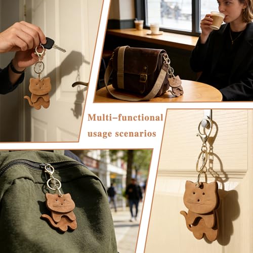 Yonuni Leather Cat Keychain with 3-Layered Design - Handmade Soft PU Cat Bag Charm for Handbags, Car Keys, Purse, Backpack & Cat Lovers Gift Ideas (Brown) - Image 5