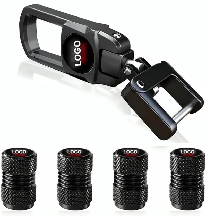 GREENWORLD BLACK HEAVY DUTY KEYCHAIN WITH 4 PIECE BLACK TYRE VALVE CAP WITH O-RING (AU-DDI) - Image 1