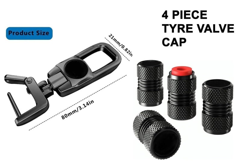 GREENWORLD BLACK HEAVY DUTY KEYCHAIN WITH 4 PIECE BLACK TYRE VALVE CAP WITH O-RING (AU-DDI) - Image 4