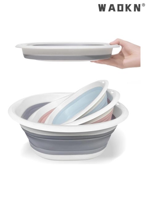 WAOKN Collapsible Wash Basin, Plastic+TPR Buckets, Portable and Space Saving, Multi-Function Use, Large and High Capacity (Pack of 3)