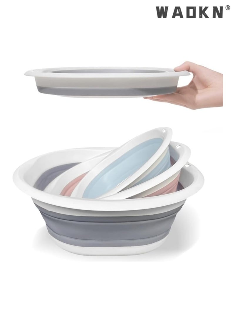 WAOKN Collapsible Wash Basin, Plastic+TPR Buckets, Portable and Space Saving, Multi-Function Use, Large and High Capacity (Pack of 3)