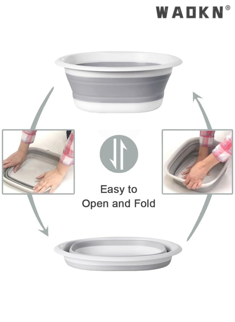 WAOKN Collapsible Wash Basin, Plastic+TPR Buckets, Portable and Space Saving, Multi-Function Use, Large and High Capacity (Pack of 3)