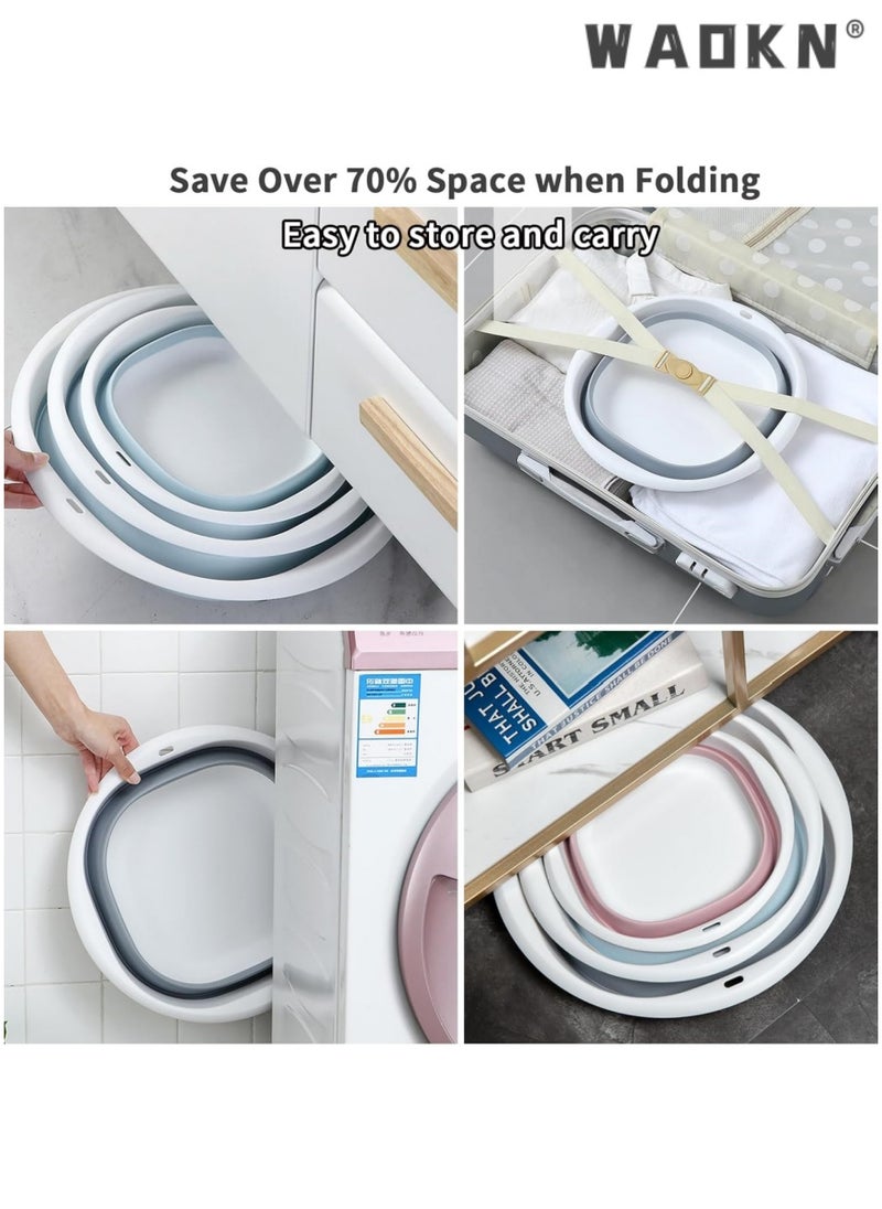 WAOKN Collapsible Wash Basin, Plastic+TPR Buckets, Portable and Space Saving, Multi-Function Use, Large and High Capacity (Pack of 3)