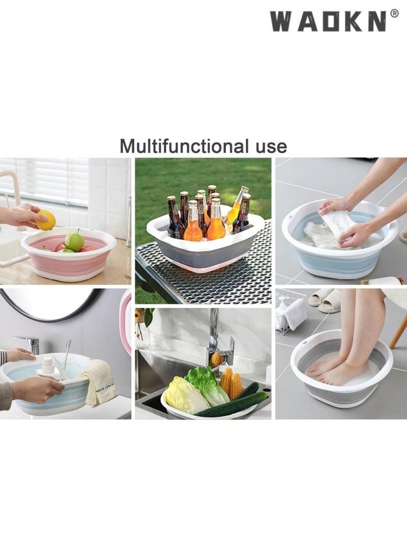 WAOKN Collapsible Wash Basin, Plastic+TPR Buckets, Portable and Space Saving, Multi-Function Use, Large and High Capacity (Pack of 3)